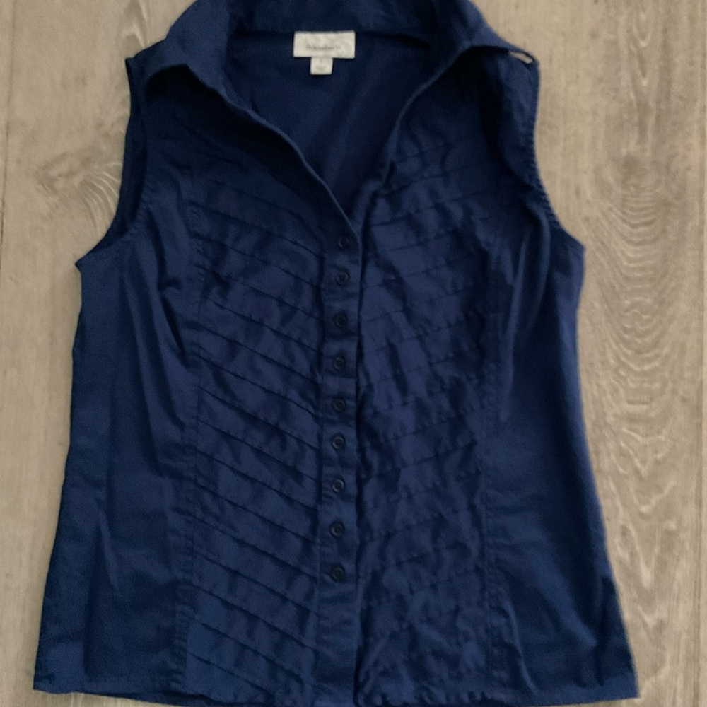 Dress Barn Blue Ruched Buttoned Blouse